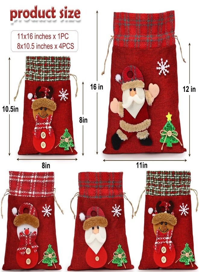 HRX Package 3D Christmas Gift Bags, 16x11 10.5x8 inch Xmas Drawstring Wrapping Bags Pouches for Holiday Goodie, Presents, Stocking Stuffers (5pcs) - Image 4